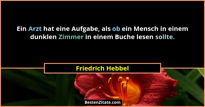 Ein Arzt hat eine Aufgabe, als ob ein Mensch in einem dunklen Zimmer in einem Buche lesen sollte.... - Friedrich Hebbel