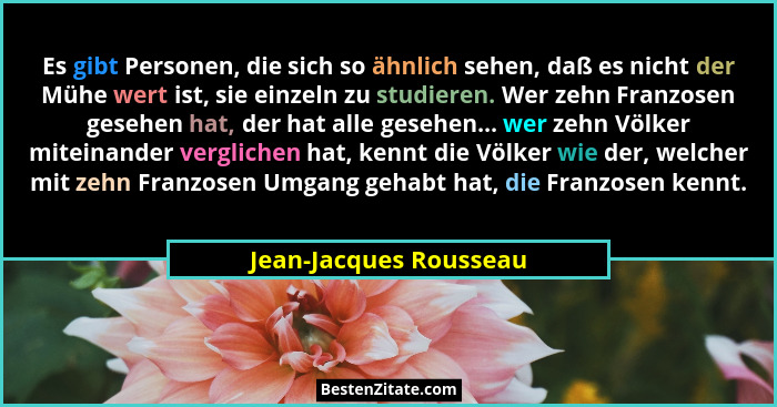 Es gibt Personen, die sich so ähnlich sehen, daß es nicht der Mühe wert ist, sie einzeln zu studieren. Wer zehn Franzosen gese... - Jean-Jacques Rousseau