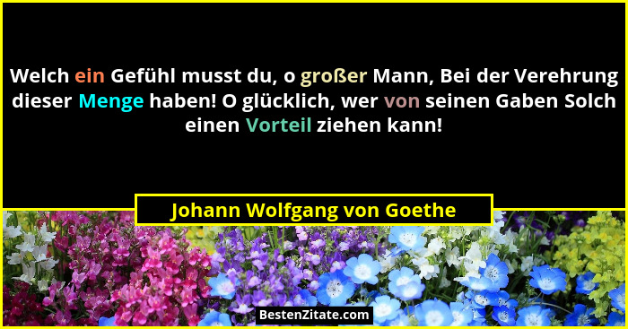 Welch ein Gefühl musst du, o großer Mann, Bei der Verehrung dieser Menge haben! O glücklich, wer von seinen Gaben Solch e... - Johann Wolfgang von Goethe