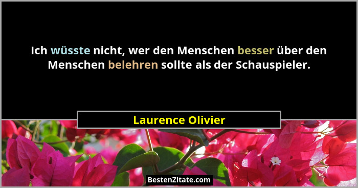 Ich wüsste nicht, wer den Menschen besser über den Menschen belehren sollte als der Schauspieler.... - Laurence Olivier