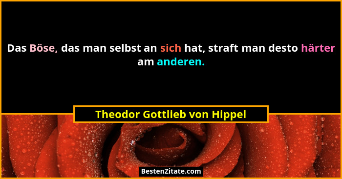 Das Böse, das man selbst an sich hat, straft man desto härter am anderen.... - Theodor Gottlieb von Hippel