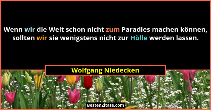 Wenn wir die Welt schon nicht zum Paradies machen können, sollten wir sie wenigstens nicht zur Hölle werden lassen.... - Wolfgang Niedecken