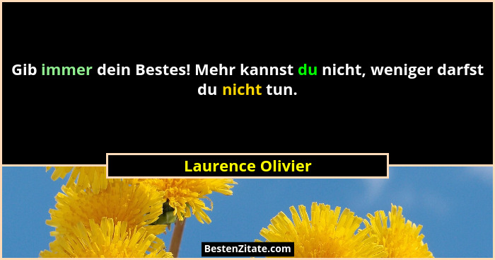 Gib immer dein Bestes! Mehr kannst du nicht, weniger darfst du nicht tun.... - Laurence Olivier