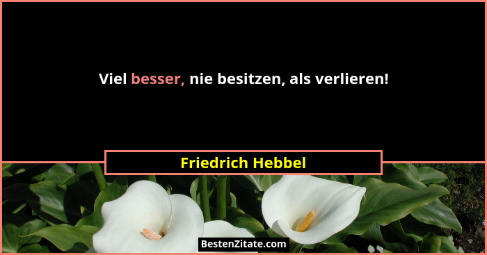 Viel besser, nie besitzen, als verlieren!... - Friedrich Hebbel