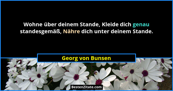 Wohne über deinem Stande, Kleide dich genau standesgemäß, Nähre dich unter deinem Stande.... - Georg von Bunsen