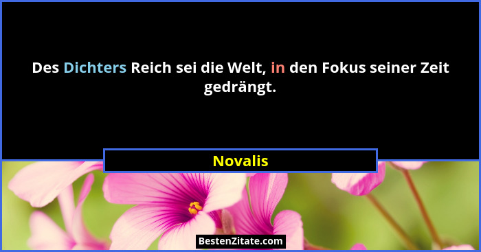Des Dichters Reich sei die Welt, in den Fokus seiner Zeit gedrängt.... - Novalis