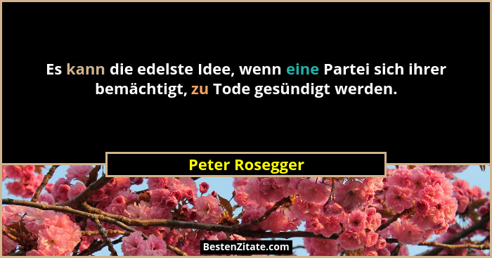 Es kann die edelste Idee, wenn eine Partei sich ihrer bemächtigt, zu Tode gesündigt werden.... - Peter Rosegger