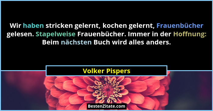 Wir haben stricken gelernt, kochen gelernt, Frauenbücher gelesen. Stapelweise Frauenbücher. Immer in der Hoffnung: Beim nächsten Buch... - Volker Pispers