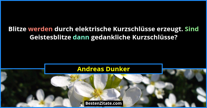 Blitze werden durch elektrische Kurzschlüsse erzeugt. Sind Geistesblitze dann gedankliche Kurzschlüsse?... - Andreas Dunker