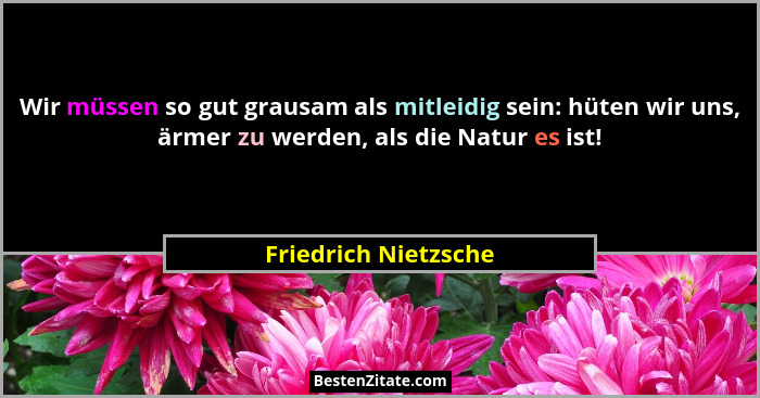 Wir müssen so gut grausam als mitleidig sein: hüten wir uns, ärmer zu werden, als die Natur es ist!... - Friedrich Nietzsche