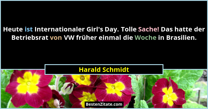 Heute ist Internationaler Girl's Day. Tolle Sache! Das hatte der Betriebsrat von VW früher einmal die Woche in Brasilien.... - Harald Schmidt