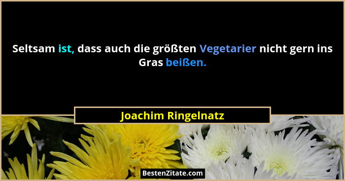 Seltsam ist, dass auch die größten Vegetarier nicht gern ins Gras beißen.... - Joachim Ringelnatz