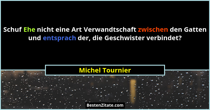 Schuf Ehe nicht eine Art Verwandtschaft zwischen den Gatten und entsprach der, die Geschwister verbindet?... - Michel Tournier