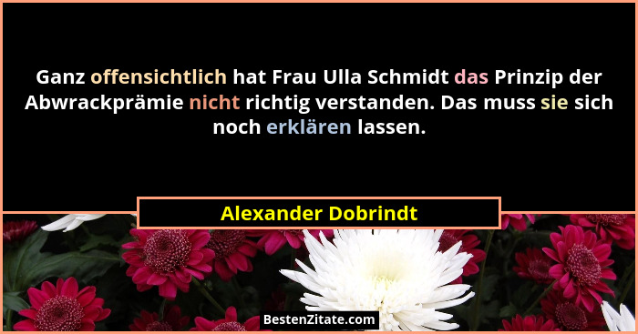 Ganz offensichtlich hat Frau Ulla Schmidt das Prinzip der Abwrackprämie nicht richtig verstanden. Das muss sie sich noch erklären... - Alexander Dobrindt
