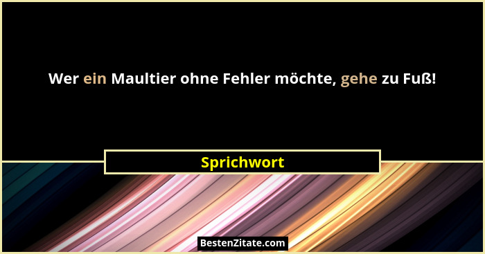 Wer ein Maultier ohne Fehler möchte, gehe zu Fuß!... - Sprichwort