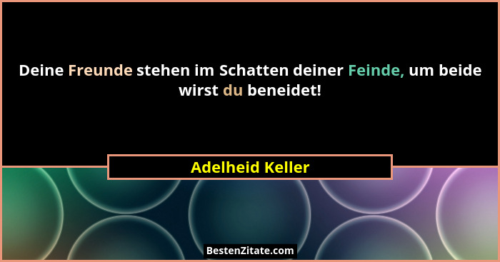Deine Freunde stehen im Schatten deiner Feinde, um beide wirst du beneidet!... - Adelheid Keller
