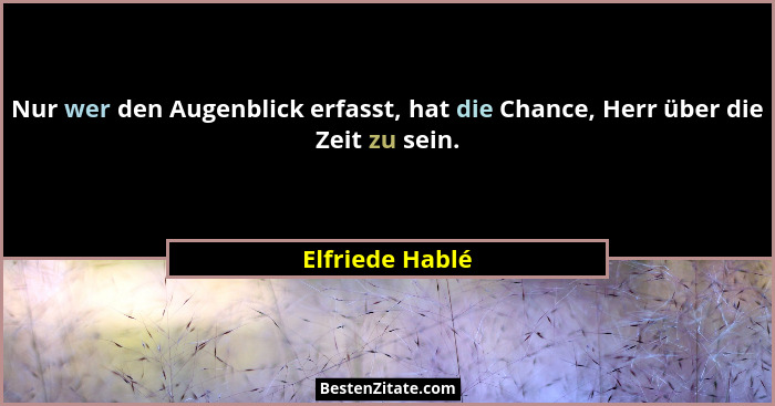 Nur wer den Augenblick erfasst, hat die Chance, Herr über die Zeit zu sein.... - Elfriede Hablé