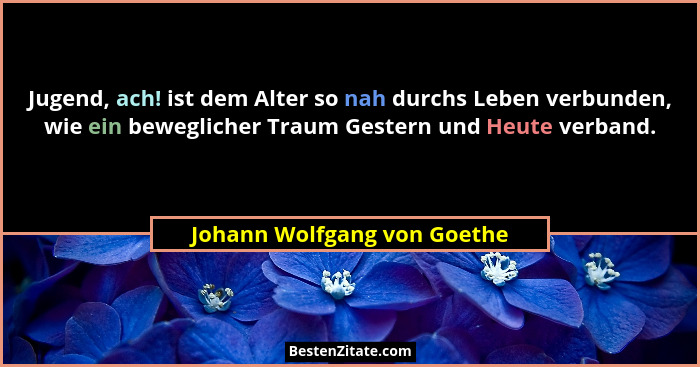 Jugend, ach! ist dem Alter so nah durchs Leben verbunden, wie ein beweglicher Traum Gestern und Heute verband.... - Johann Wolfgang von Goethe