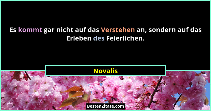 Es kommt gar nicht auf das Verstehen an, sondern auf das Erleben des Feierlichen.... - Novalis