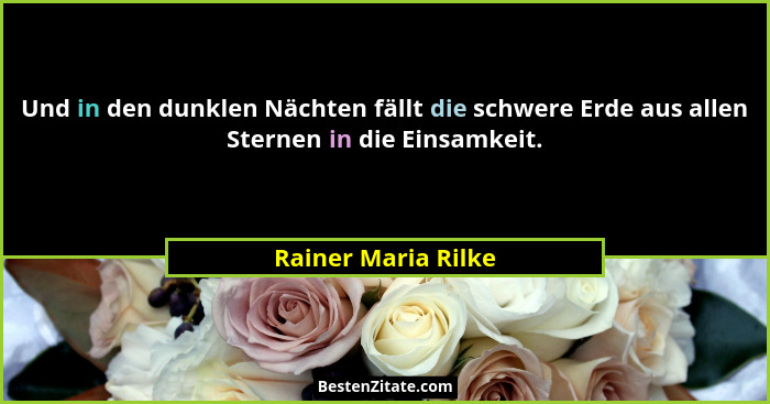 Und in den dunklen Nächten fällt die schwere Erde aus allen Sternen in die Einsamkeit.... - Rainer Maria Rilke
