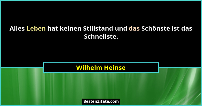 Alles Leben hat keinen Stillstand und das Schönste ist das Schnellste.... - Wilhelm Heinse