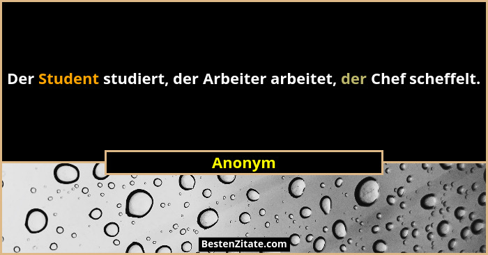 Der Student studiert, der Arbeiter arbeitet, der Chef scheffelt.... - Anonym