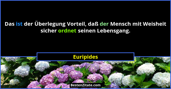 Das ist der Überlegung Vorteil, daß der Mensch mit Weisheit sicher ordnet seinen Lebensgang.... - Euripides