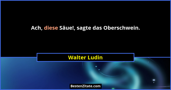 Ach, diese Säue!, sagte das Oberschwein.... - Walter Ludin