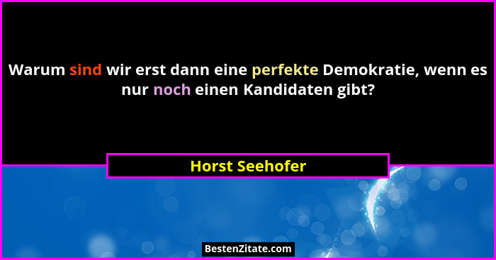 Warum sind wir erst dann eine perfekte Demokratie, wenn es nur noch einen Kandidaten gibt?... - Horst Seehofer