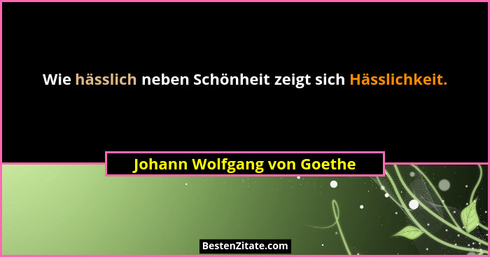 Wie hässlich neben Schönheit zeigt sich Hässlichkeit.... - Johann Wolfgang von Goethe