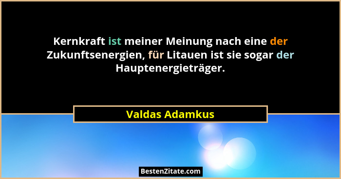 Kernkraft ist meiner Meinung nach eine der Zukunftsenergien, für Litauen ist sie sogar der Hauptenergieträger.... - Valdas Adamkus