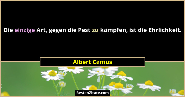 Die einzige Art, gegen die Pest zu kämpfen, ist die Ehrlichkeit.... - Albert Camus