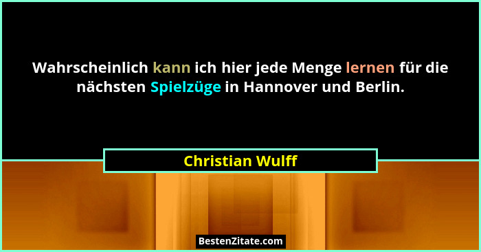 Wahrscheinlich kann ich hier jede Menge lernen für die nächsten Spielzüge in Hannover und Berlin.... - Christian Wulff