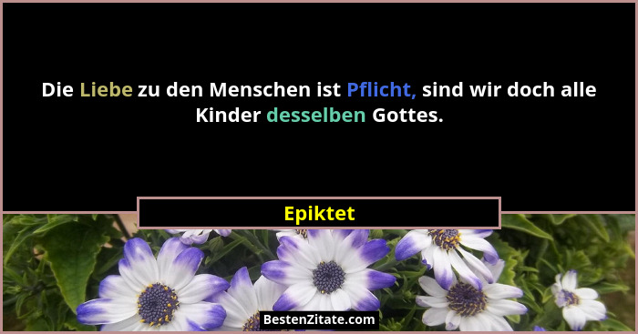 Die Liebe zu den Menschen ist Pflicht, sind wir doch alle Kinder desselben Gottes.... - Epiktet