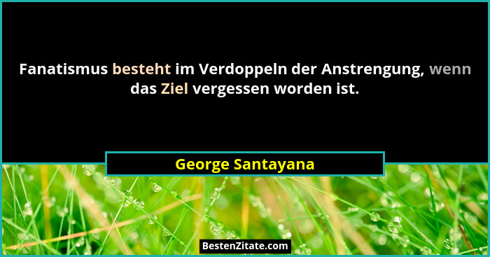 Fanatismus besteht im Verdoppeln der Anstrengung, wenn das Ziel vergessen worden ist.... - George Santayana