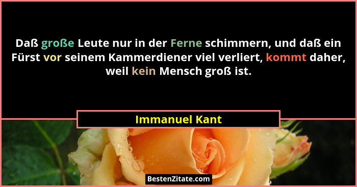 Daß große Leute nur in der Ferne schimmern, und daß ein Fürst vor seinem Kammerdiener viel verliert, kommt daher, weil kein Mensch gro... - Immanuel Kant