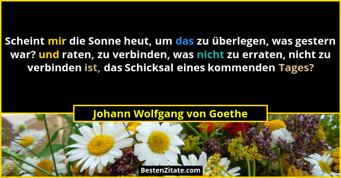 Scheint mir die Sonne heut, um das zu überlegen, was gestern war? und raten, zu verbinden, was nicht zu erraten, nicht zu... - Johann Wolfgang von Goethe