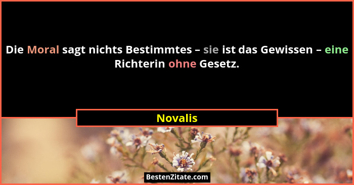 Die Moral sagt nichts Bestimmtes – sie ist das Gewissen – eine Richterin ohne Gesetz.... - Novalis