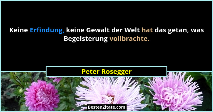 Keine Erfindung, keine Gewalt der Welt hat das getan, was Begeisterung vollbrachte.... - Peter Rosegger