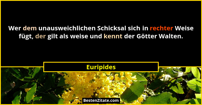 Wer dem unausweichlichen Schicksal sich in rechter Weise fügt, der gilt als weise und kennt der Götter Walten.... - Euripides