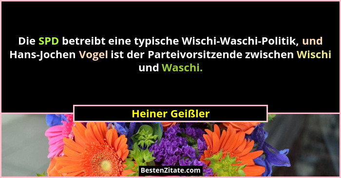 Die SPD betreibt eine typische Wischi-Waschi-Politik, und Hans-Jochen Vogel ist der Parteivorsitzende zwischen Wischi und Waschi.... - Heiner Geißler