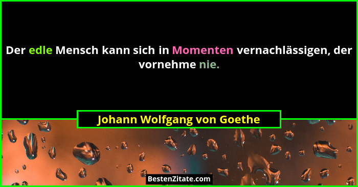 Der edle Mensch kann sich in Momenten vernachlässigen, der vornehme nie.... - Johann Wolfgang von Goethe
