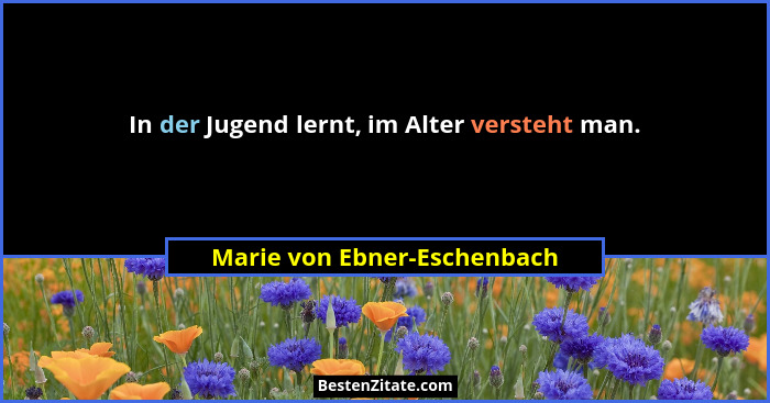 In der Jugend lernt, im Alter versteht man.... - Marie von Ebner-Eschenbach