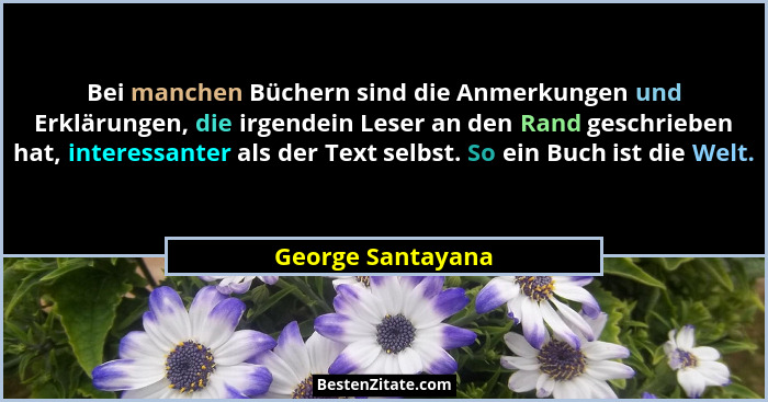 Bei manchen Büchern sind die Anmerkungen und Erklärungen, die irgendein Leser an den Rand geschrieben hat, interessanter als der Te... - George Santayana