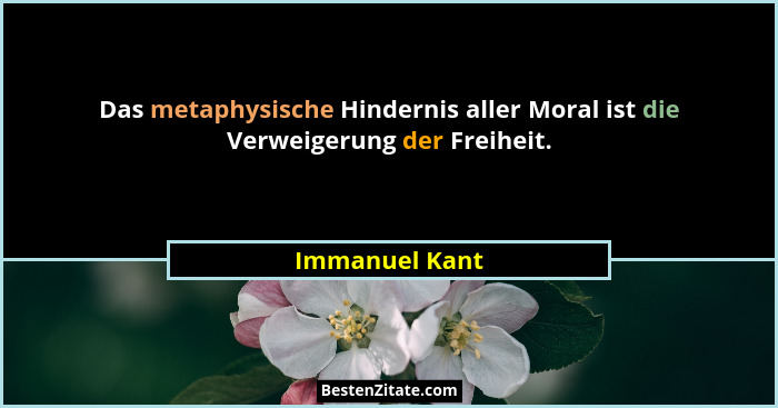 Das metaphysische Hindernis aller Moral ist die Verweigerung der Freiheit.... - Immanuel Kant