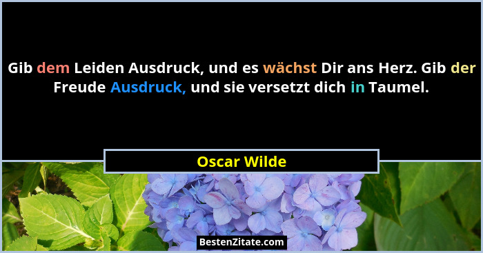 Gib dem Leiden Ausdruck, und es wächst Dir ans Herz. Gib der Freude Ausdruck, und sie versetzt dich in Taumel.... - Oscar Wilde