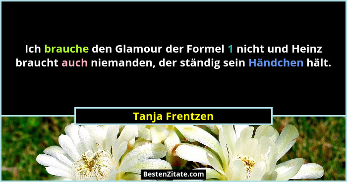 Ich brauche den Glamour der Formel 1 nicht und Heinz braucht auch niemanden, der ständig sein Händchen hält.... - Tanja Frentzen