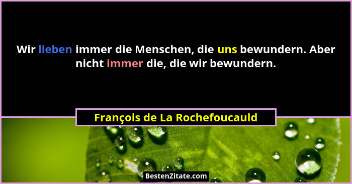 Wir lieben immer die Menschen, die uns bewundern. Aber nicht immer die, die wir bewundern.... - François de La Rochefoucauld