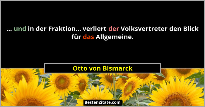 ... und in der Fraktion... verliert der Volksvertreter den Blick für das Allgemeine.... - Otto von Bismarck