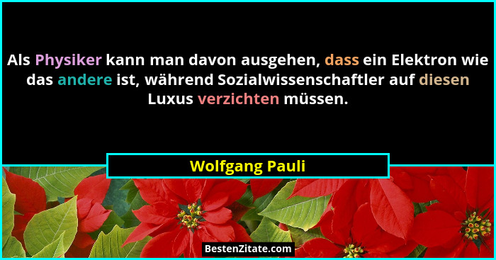 Als Physiker kann man davon ausgehen, dass ein Elektron wie das andere ist, während Sozialwissenschaftler auf diesen Luxus verzichten... - Wolfgang Pauli